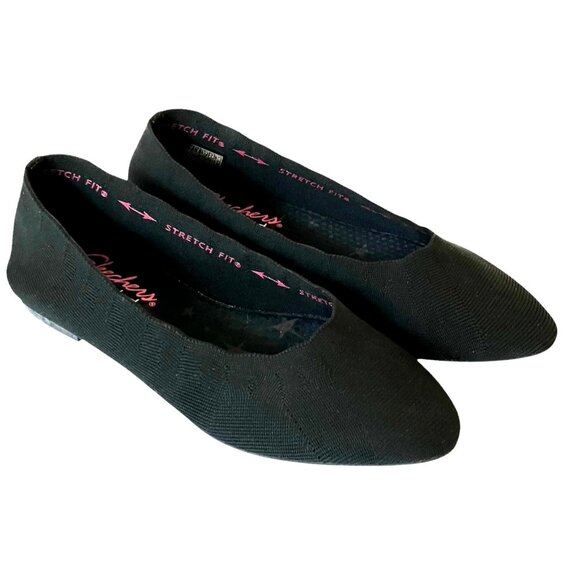 Skechers Cleo Bewitch Black Slip On Stretch Fit Memory Foam Ballet Flats Sz 7 - Picture 10 of 15